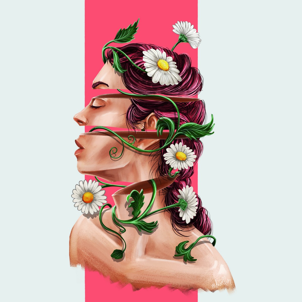 Art daisy flowers portrait