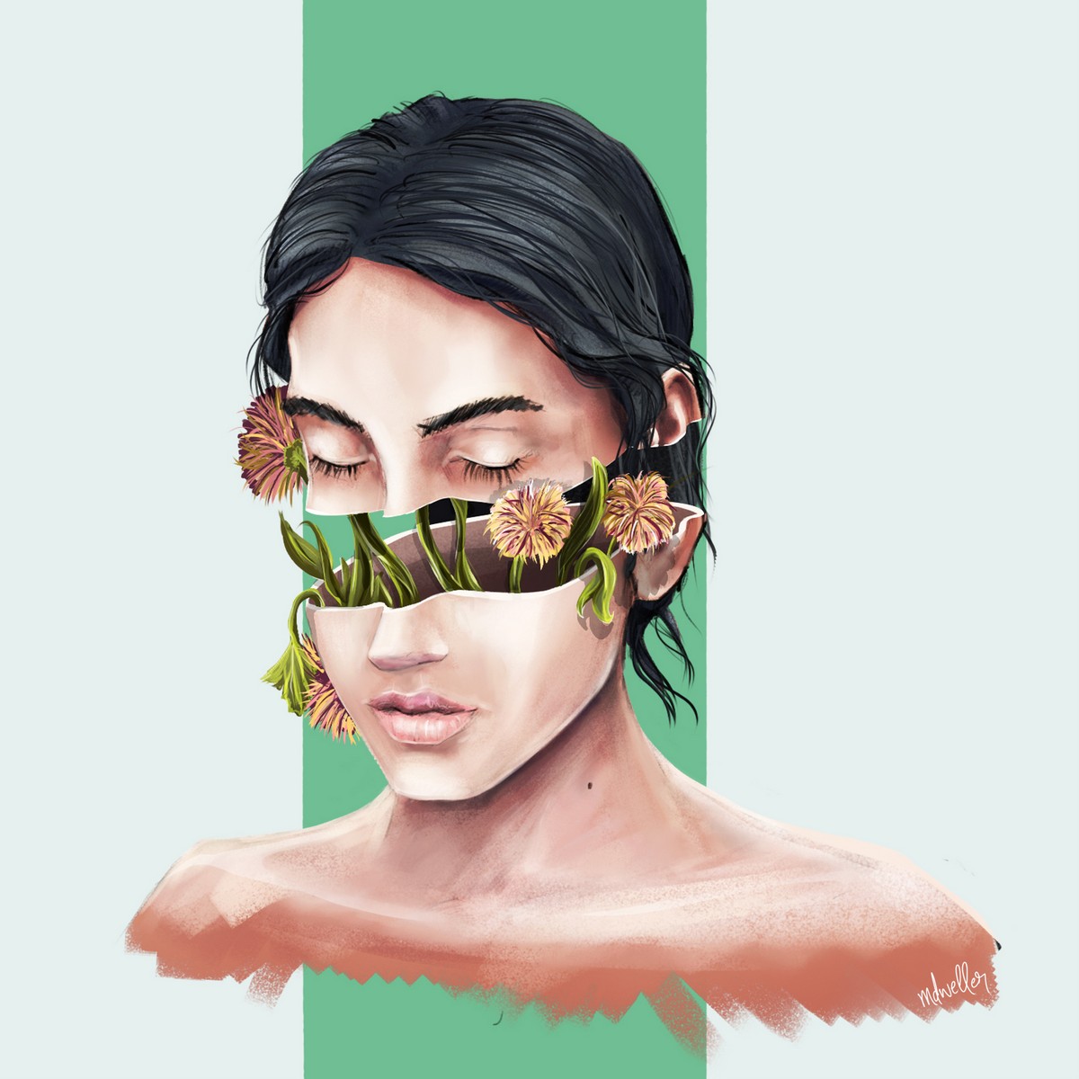 flower portrait girl face digital art