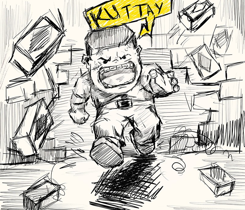 Very angry boy who can not find his cookies drawing.
