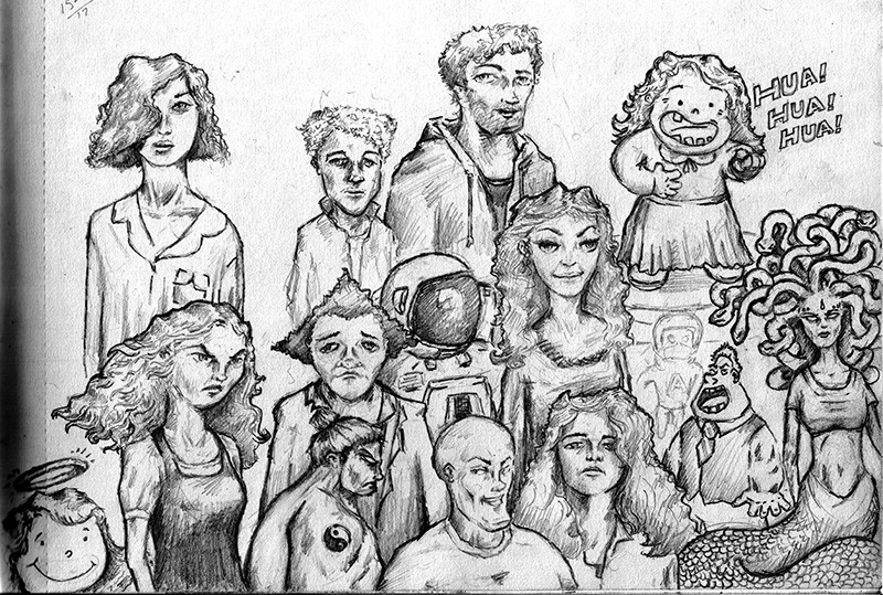 drawing sketch of random characters concept ideas.
