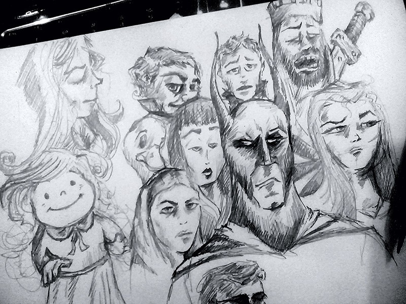 drawing and sketch of batman and very funny looking characters concept.