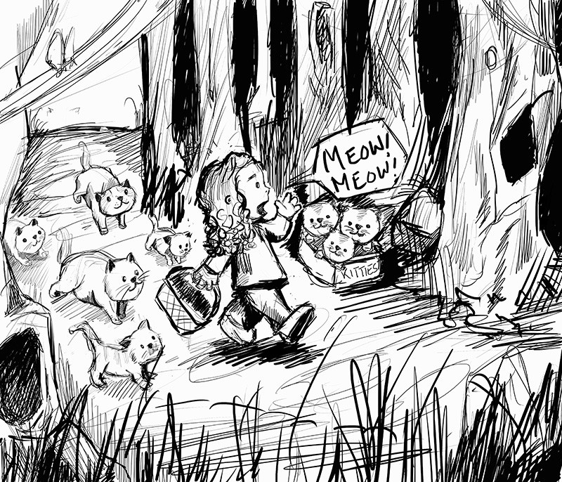 childrens book character - girl who talks to cats.